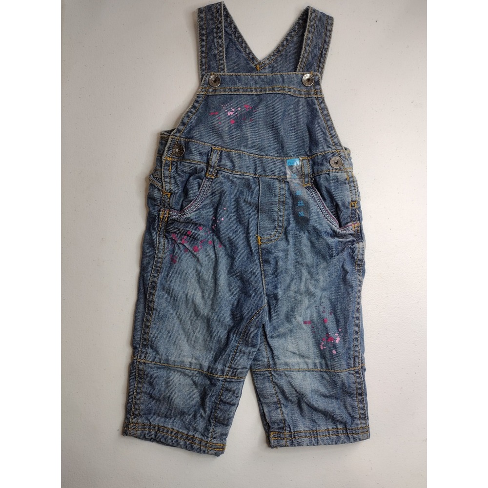 The Childrens Place Denim Overalls‎ Size 6-9 Months Paint Splatter Accents